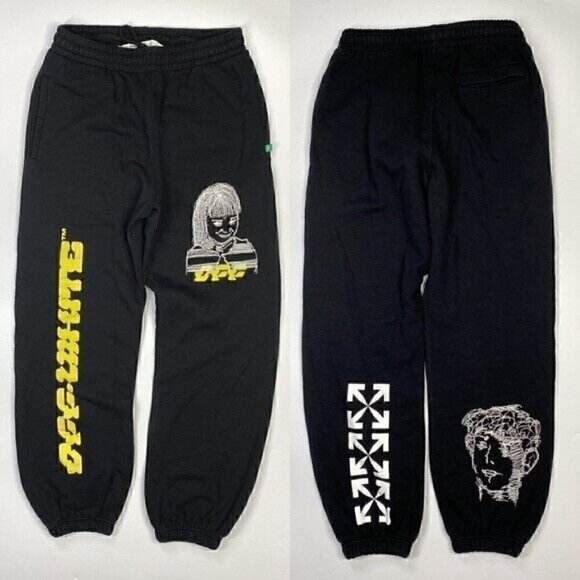 Off-White c/o Virgil Abloh Disrupted Logo Slim Black Sweatpants Size Large - Picture 1 of 12